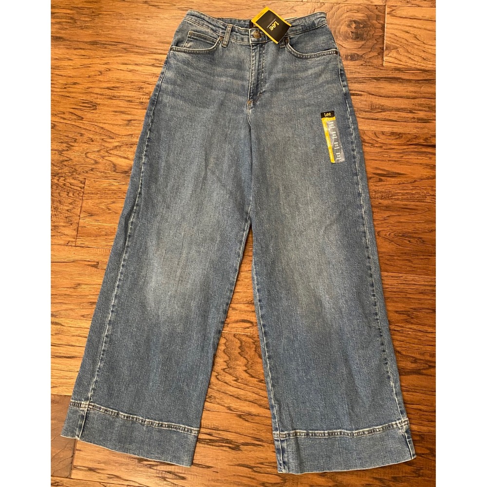Lee Legendary Elevated Retro Trouser Jeans High Rise Wide Leg Blue 10 Short NWT
